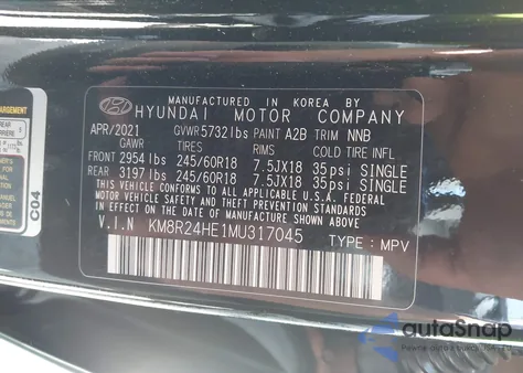 2021 Hyundai Palisade Sel из США, поврежденный, VIN KM8R24HE1MU317045
